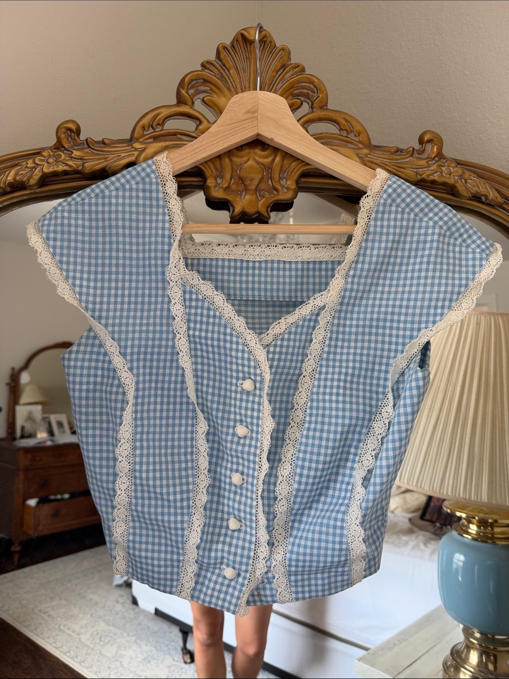 Vintage blue and white Gingham top